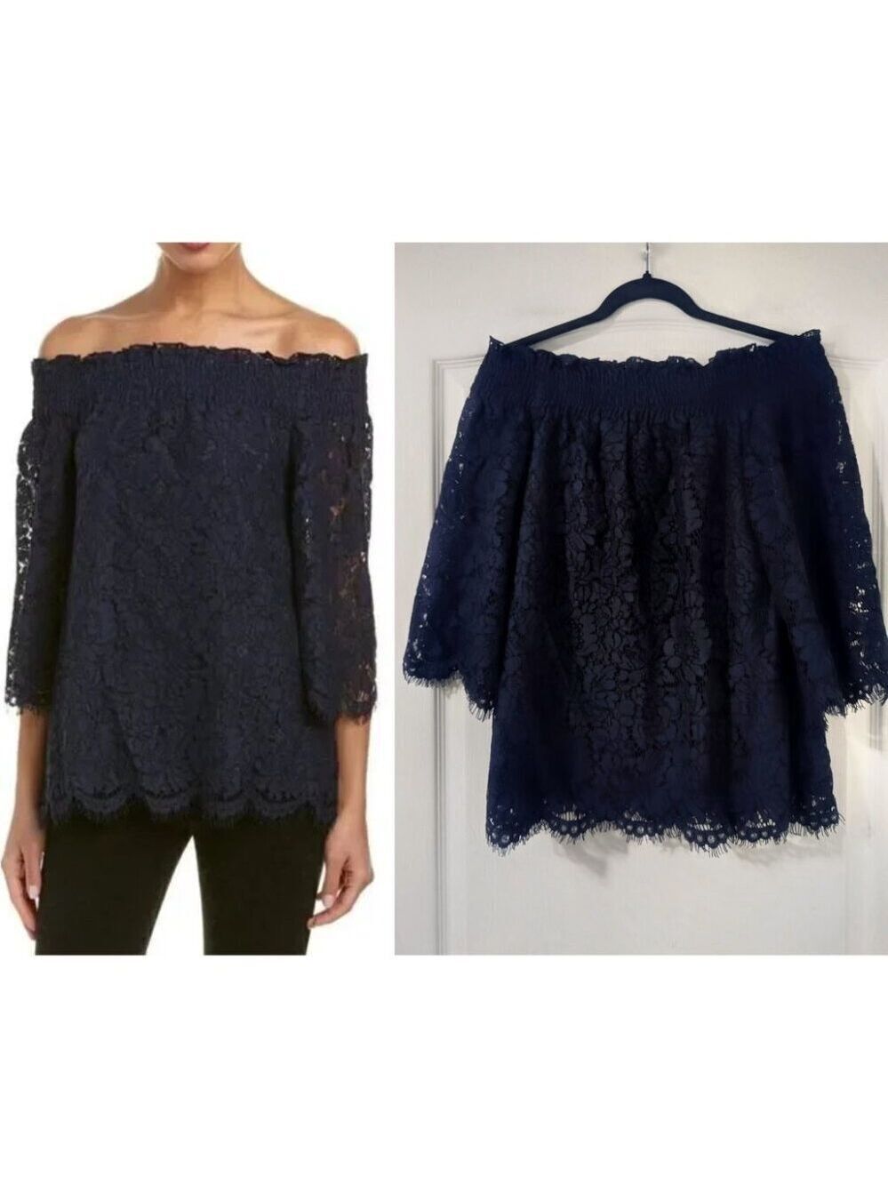 Rachel Zoe | Brody Lace Off-the-Shoulder Blouse in Navy